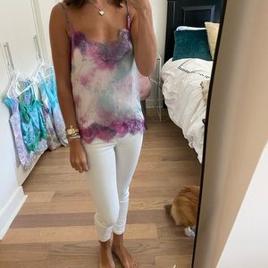Tie dye silk and lace top